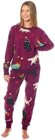 Daisy Dreamer Womens Printed Fleece Pyjama Set Soft & Warm Sleepwear Loungewear Nightwear Long Sleeve Top Ladies Animal Print Pjs