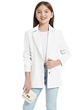 Mebius Girls Casual Blazers Long Sleeve Lapel Collar Open Front Button Blazer Jacket with Inner Pockets Suit Jacket Kid White 8Y