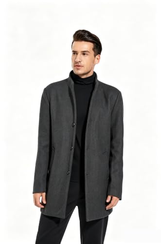 Image of FTCayanz Mens Trench Coat Wool Blend Single Breasted Overcoat | Stand Collar, Fall Slim Fit Top Coat, Winter Warm Coats for Men, Business Work Formal Casual Jacket, Daily Outwear
