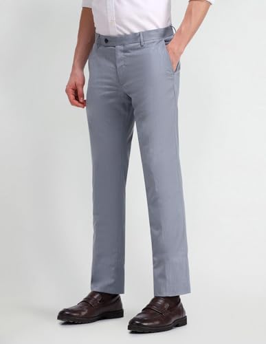 Image of Arrow Men Tapered fit Polyester SolidMid-Rise waistTrousers