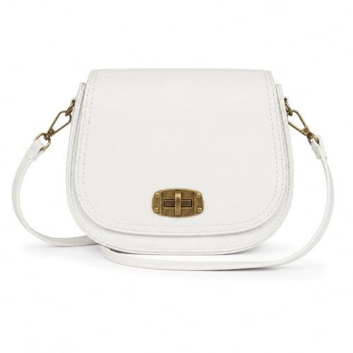 Woodland Leathers Crossbody Bag for Women Faux Leather Small Cross Body Phone bag and Womens Shoulder Bag Mini Bag with Brass Tone Lock and Adjustable & Detachable Strap (White Bag)