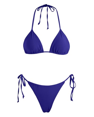Image of Women's Triangle Bikini Set String Swimsuit Print Tie Smocked Ruched Two Piece Bathing Suit