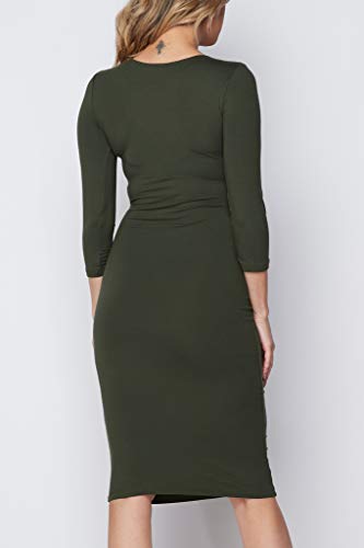 Image of ICONOFLASH Women's 3 /4 Sleeves Midi Bodycon Dress Crew Neck Fitted Dresses with Plus Size Options