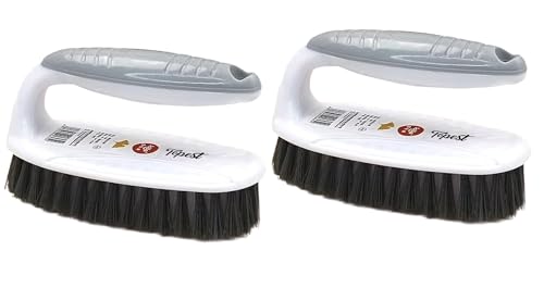 Topest Heavy Duty Scrub Brush for Deep Cleaning [2 Packs] | Multipurpose Brush with Comfortable Grip | Sturdy Scrubber with Stiff Bristles for Bathroom Floor Tiles Sink Shoe Carpets etc.