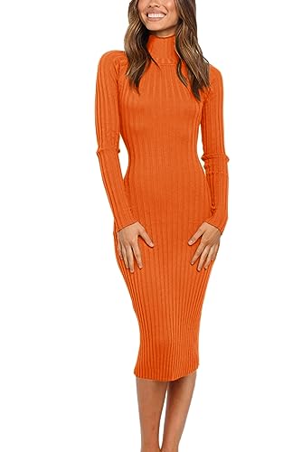MEROKEETY Women's Long Sleeve Sweater Dress 2025 High Neck Slim