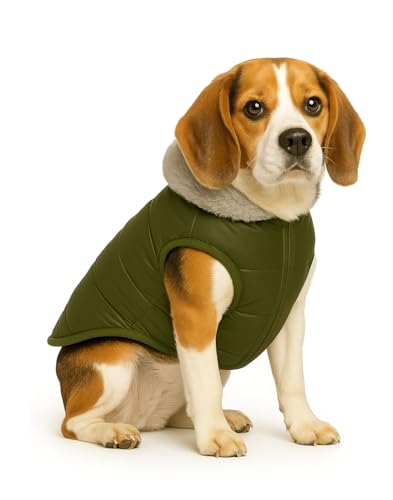 Image of The Pets Company Dog Winter Coat Jacket, Windproof, Waterproof, Light Weight, Washable, Ultra Warm Thick Fleece Lined Dog Vest for Cold Weather Protection, (Military Green, Medium - 20 Inch)