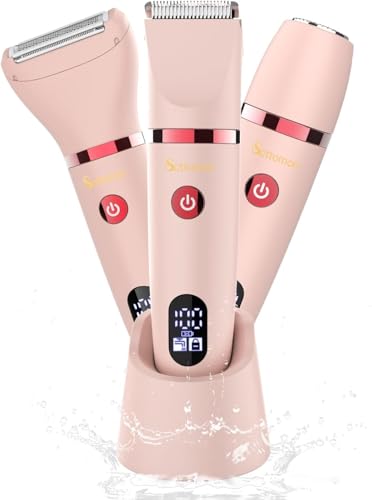 Scttomon afeitadora eléctrica para mujer cortapelos corporal para mujer recortadora para zona bikini Afeitado de piernas impermeable pantalla LCD seco/mojado 3 in 1 rosa - imagen 8