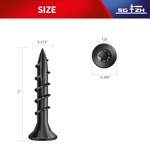 Image of #8 x 1 Inch Deck Screws (205Pcs) 1lb. Carbon Steel, Black, Flat Head, Rust Resistant epoxy Coated, with T25 Star Bit