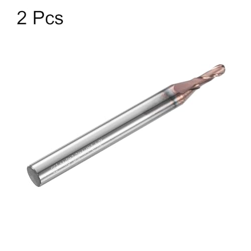 Image of HARFINGTON 2 Pcs Ball Nose End Mill 2 Flute 1 /8 inch Diameter 1 /4 inch Shank Tungsten Carbide Uncoated Spiral CNC Router Bits 3 /8 inch Cutting Length Single End Ball for Carving Engraving Grinding