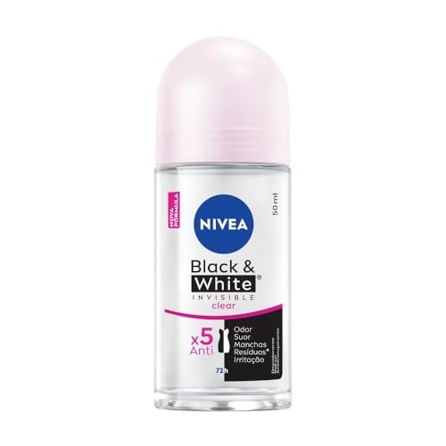 NIVEA Desodorante Antitranspirante Roll On Invisible Black & White Clear 50ml - Proteção p...