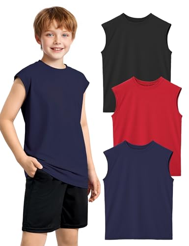 Image of Somaibo 3 Packs Boys Athletic Tank Tops Breathable Mesh Undershirts Quick Dry Sleeveless Muscle T-Shirts for Kids