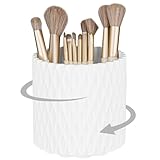 WECHENG Makeup Brush Holder Organizer, 5 Slot 360° Rotating Pencil Pen Holder for Desk, Multi-Purpose Make up Brushes Cup for Cosmetics Bathroom Vanity Desktop Organizer-White