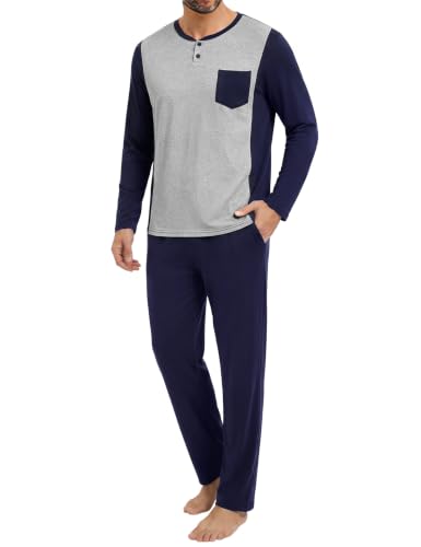 Ocextami Pijamas para Hombre Manga Larga Pantalón con Bolsillos Dos Piezas