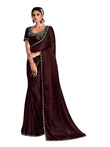 Sari plissé bordeaux en satin de soie brillant Diwali Festival pour grands mariages