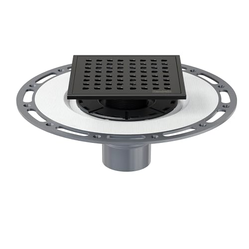 Neodrain 6 in Matte Black Square Shower Drain with PVC Bonding Flange Base
