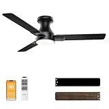 DAMINY 42 inch Ceiling Fans with Lights,3 Blades,6CCT, Low Profile Ceiling Fan with Light and Remote Control,Ceiling Fan for Bedroom, Kitchen,Indoor/Outdoor Use,Flush Mount-Black