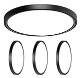 CycevSun 12 Inch Black Flush Mount Ceiling Light, Dimmable & 3000K/4000K/5000K Selectable, 20W Low P