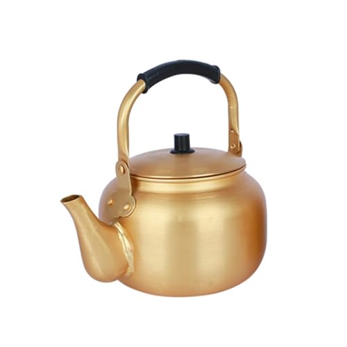 Livmorx ケットル やかん 茶器 ケトル アルミニウム 広口 ガス 用品 お手入れが簡単 絶縁ハンドル キッチン 火/直火対応 ス製 広口 業務用 家庭用 均一加熱 ケトル薬缶 アルミ製の小型米酒用ポット、レストラン用のお茶ポット、金色の取っ手付きの