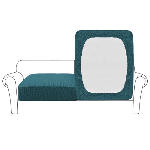 Flamingo P Large Couch Cushion Covers 2 Piece Set Sofa Seat Slipcovers for Deep Oversized Cushions with Elastic Bottom Furniture Protector for Pets & Kids, 2 Seat XL Cushion Cover, Deep Teal