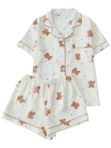 Image of Verdusa Pajamas For Women Set 2 Piece Summer Pajama Sets Cute Pjs Lounge Matching Button Shirt with Shorts