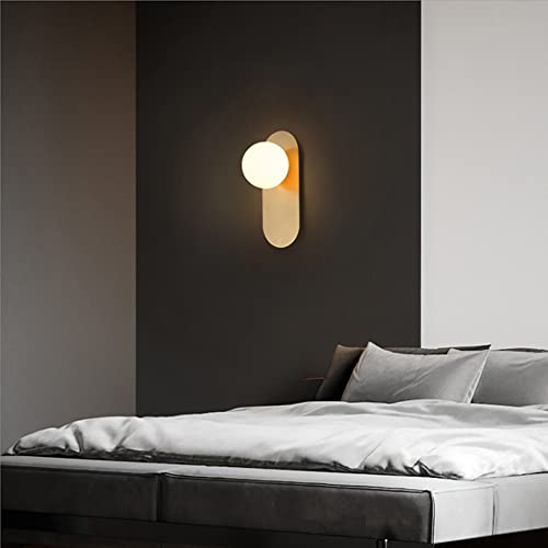 Image of Gold Bathroom Wall Light Fixture,Hardwired Glass Wall Lamp with Globe Lampshade,Mid Century Modern Sconce for Living Room Bedroom and Study Room