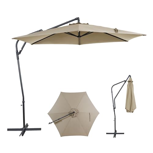AE Outdoor 10FT Outdoor Offset Umbrella, Cantilever Patio Umbrella with Infinite Tilt, UV Resistant & Water-Repellent Canopy & Cross Base for Garden, Yard & Deck, Beige