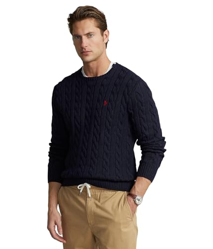 POLO RALPH LAUREN Men's Cable-Knit Cotton Sweater, Hunter Navy, Large