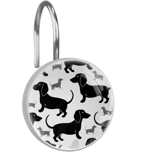 Crochets pour rideau de douche en cristal avec mini chiens noirs x12 - 2