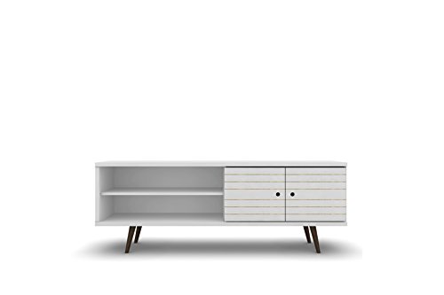 Manhattan Comfort Liberty Mid-Century Modern Living Room Tv Stand With Shelves And A Cabinet With Splayed Legs, 201Amc: 62.99 Inch, White #TOP6