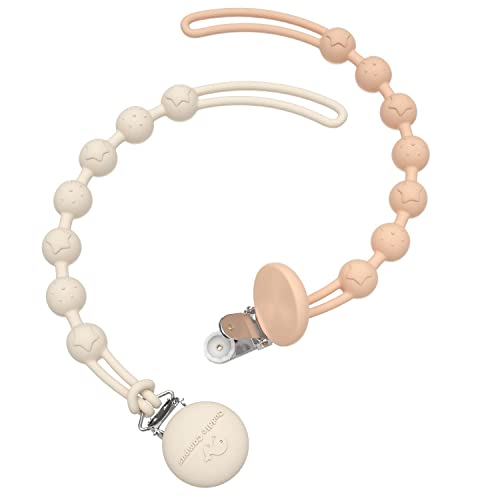 Image of Cuddle Campus Silicone Pacifier Clip Holder with One Piece Design, Pack of 2 Soft Flexible Binky Clips with Texture for Baby Boy and Girl(6m+)