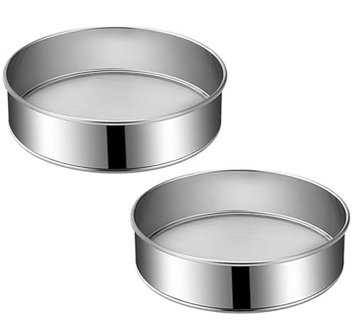 2 Pack Flour Sifter, 5.9 Inch and 7.9 Inch Round Stainless Steel 40 Mesh Sieve for Sieving Flour, Used for Making Pies, Pastries, Cupcakes and Cakes (40 mesh, 15cm and 20cm)