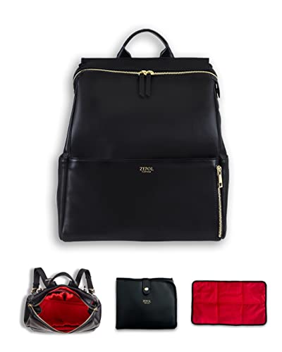 ZEPOL NEW YORK Leather Diaper Bag Backpack with Changing Pad, Stroller Straps (Leia Bag)