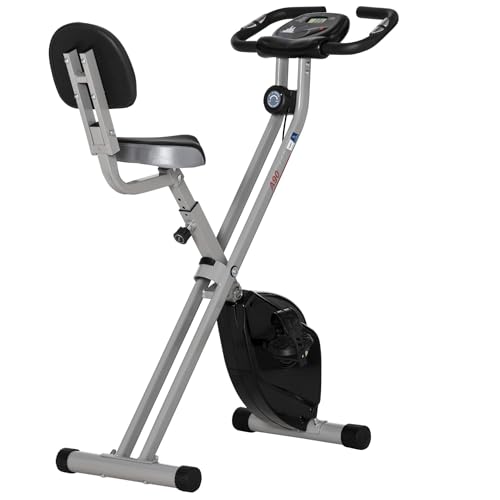 HOMCOM Vélo d'appartement pliable - Collaboration Aosom.fr x FFHandball - 8 niveaux de résistance magnétique avec dossier selle réglable écran LCD multifonction capteur fréquence cardiaque gris