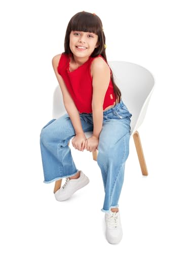 Image of olele Girls Super Jeans Collection for 4-14 Yrs | Stretchable Cotton Denim Trousers | Blue Jeans for Kids | Baggy Denim Pants | Cargo Pants for Girls