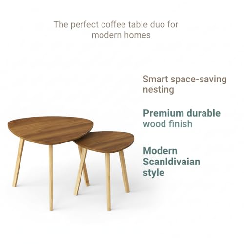 Image of Modern Wooden Nesting Side Table Set of 2 for Living Room | Space Saving Sofa Side Table | Bedside End Table | Multipurpose Accent Tables for Home Bedroom Office (Black, Nesting)