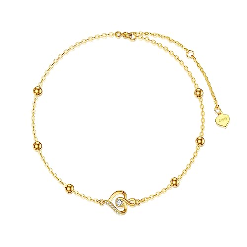 14K Gold Infinity Heart Bracelet for Women Real Gold Heart Infinity Bracelet with Cubic Zirconia 6.5