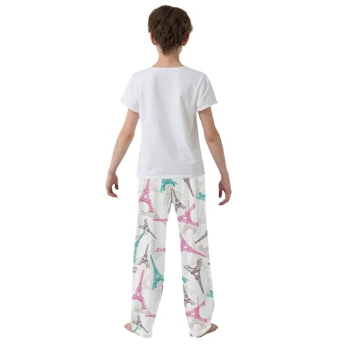 ZZXXB Colorful Eiffel Towers Boys Long Pants Soft Trousers Elastic Waist Kids Lounge Bottoms with Pockets S-XL3