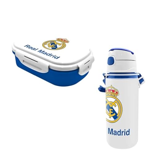 La Esencia C.F. Real Madrid Botella Sandwichera y Cubierto, Diseño Futbol Botella de Agua para Niños, Aluminio, 600 ml | Ya disponible en tu tienda friki favorita! En mundofriki.es!