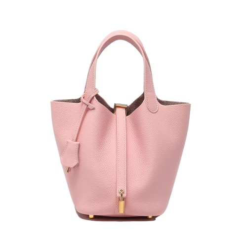 Genuine Leather Handbags Casual Satchel for Women Soft Bucket Bags Stylish Lock Design Daily Small Shoulder Bags