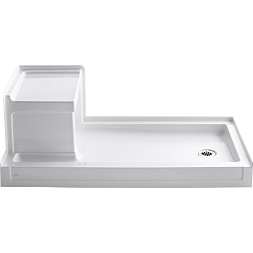 KOHLER K-1976-0 Tresham 60-Inch x 32-Inch Single-Threshold Shower Base with integral left-hand seat and right center drain, White