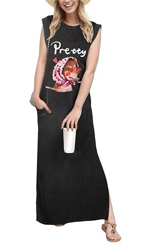Image of GRECERELLE 2026 Women Year-Round Casual Round Neck Loose Split Wrinkle-Free Long Maxi Vacation Dress with Pockets (XXS-4XL)