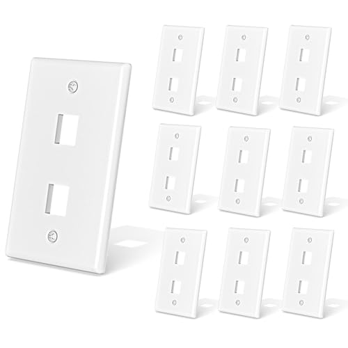 ZOERAX 2-Port Ethernet Keystone Wall Plate, 10-Pack RJ45 Wall Plate Single Gang Wall Plates for RJ45 Keystone Jack and Modular Inserts, Matte, White