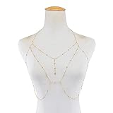 Carufin Sexy Bikini Bra Catena Corpo Oro Cristallo Rame Perline Catena Corpo Catena Seno Lingerie Collana Accessori Discoteca Gioielli Regolabile per Donne e Ragazze