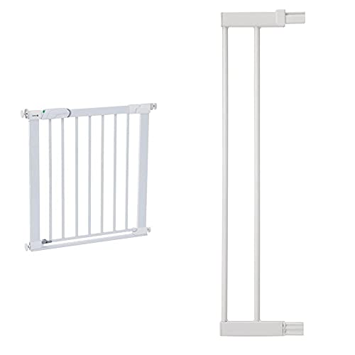 Safety 1st Flat Step Treppenschutzgitter, 73-80 cm, weiß & Treppenschutzgitter Verlängerung, für Safety 1st und SecureTech Türschutzgitter Flat Step, 14 cm, weiß