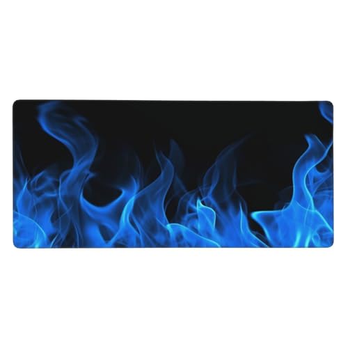 Tapis de souris XXL motif flammes bleues pour gaming et maison
