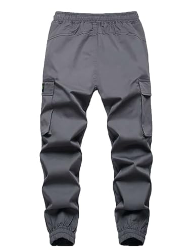Boys Cotton Cargo Pants Elastic Waist - Lightweight Spring Joggers with Drawstring (7Y-15Y)2