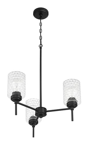Craftmade - Lustre Claire 3 Light 76.2 cm com acabamento preto plano com vidro bolha transparente