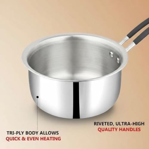 Onions India Gold Triply Stainless Steel Sauce Pan | 1 Litre Induction & Gas Compatible Pan with Heat-Resistant Handle | Mirror Finish (Small - 1... - Image 7