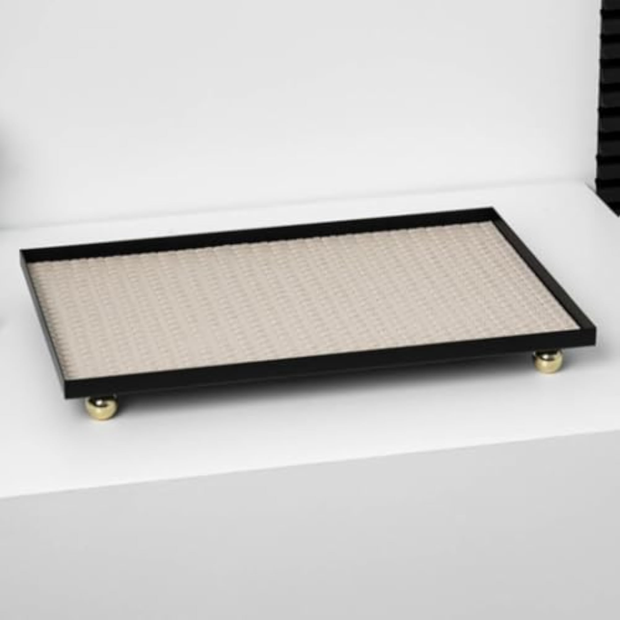 Faux Leather Rectangular Tray with Ball Feet Frame