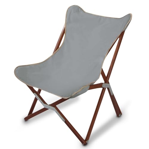 BYER OF MAINE Pangean Butterfly Chair, Easy-Fold Hardwood Sling Chair – Portable Beach, Camping & Patio Seat – 34″H × 23″W × 27″D in Granite